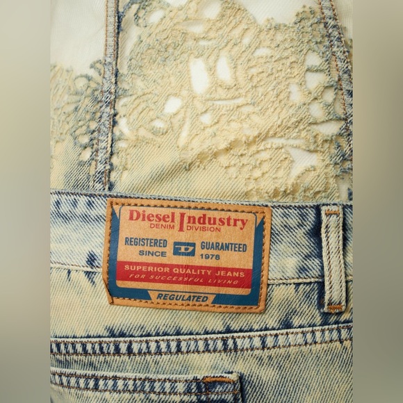 Diesel 1969 D-Ebbey-Fsc 068GP Jeans Slim Ivory W 24 Denim Corset Lace Bootcut - Picture 13 of 16